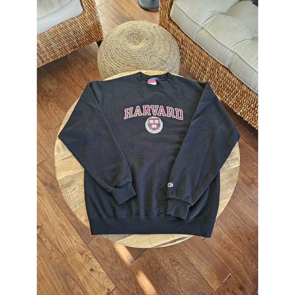 Harvard Champion Sweatshirt Size M Black Crest University College Logo - Picture 2 of 7